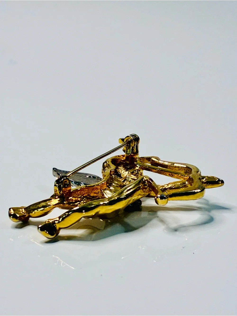 Distressed Gold-Tone Cupid Brooch with Clear Rhinestones Classic Valentine READ